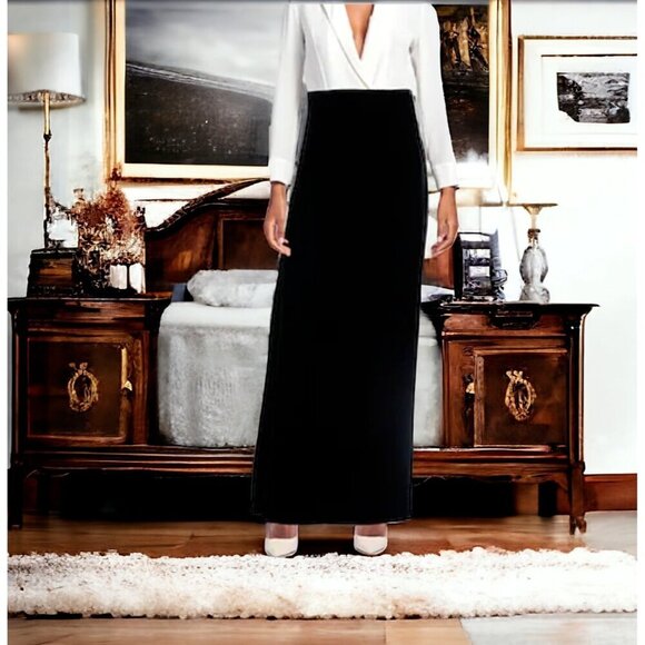 1980's  SAINT LAURENT black crepe maxi wrap skirt Size S - Picture 3 of 16